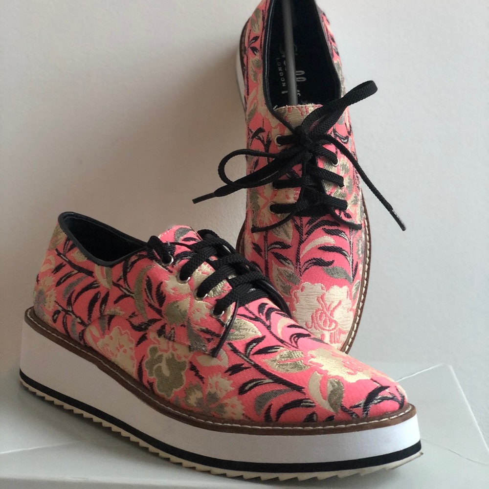 ** - Shelly’s London Dada Pink Floral Wedge Oxford Lace